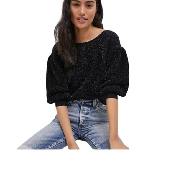 Maeve by Anthropologie Tops - Maeve Anthropologie Black Sparkle Cropped Sweater Petite XSP Balloon Sleeve